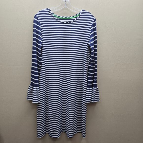 IBKUL SPF Protection Striped 3/4 Sleeve Ruffle Cuff Dress Blue White Size Medium - Picture 1 of 6